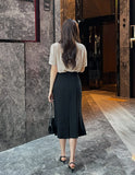 Azrin Half-Neck Drape Short Sleeve T-blouse
