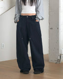 Md Dot Pattern String Strap Wide Cotton Long Pants