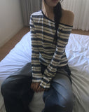 Giron Stripe One Off Shoulder Unbalance T-Shirt