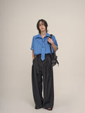 Twin pin tuck maxi wide belt slacks