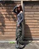Pim Military Camo Pocket Cargo Bootcut Cotton Long Pants