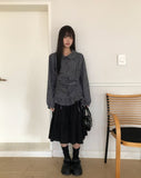 Rundy Check Shirring Round Collar Blouse