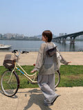 [BAONHAUS] Revish Summer Seersucker Check Banding Wide Pants
