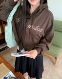 Arring Pretty Motion Lettering Pocket Long Sleeve Hood Zip-Up