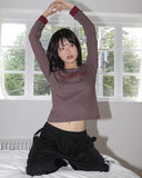 Penkey Stripe Lettering Semi-Cropped Long-Sleeved T-Shirt