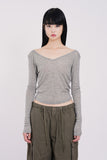 Wool wide v-neck see-through long sleeve