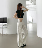 3 Pocket Vintage Pin Tuck Loose Wide Fit Cotton Pants