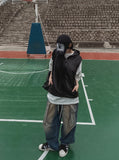 Poten Big Pocket Oil Washing Cargo Denim Pants