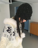 Leku Snowflake Nordic Cable Bell Fur Knit Zip-up