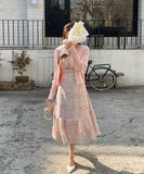 Atyu Pink Flower Shirring Chiffon One Piece