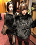 Eri Buckle High Neck Fur Short Jacket