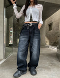 Likee semi-balloon washed denim pants