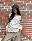 Dir Lettering Print Color Matching Strap Long Sleeve Hood T-Shirt