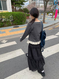 Vein Lace Banding Long Skirt