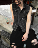 Black Denim Damage+ Sleeveless Denim Jacket