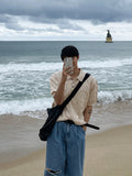 Cable knit short sleeve button collar ver