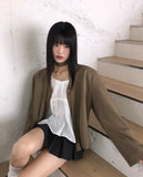 Gumi Striped Button Round Neck Blouse