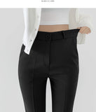 Hidden Banding Pin Tuck Long Boot Cut Span Slacks Pants