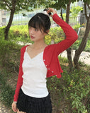 Lining Dot V-neck See-through Crop Cardigan