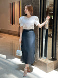 Bullet-Dot Wrinkle Jacquard Puff Sleeve Tee-Blouse