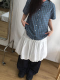 [BAONHAUS] Krunen Linen Check Short Sleeve Shirt Blouse