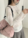Pezzle See-Through Paisley Incision Split Cropped Long Sleeve T-Shirt