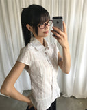 Karen Stripe Frill Short Sleeve Shirt