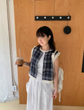 Onru check lace sleeveless blouse