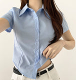 Slim Fit Span Crop Short Sleeve Shirt
