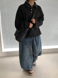 [Unisex] Melnew Snap Button Denim Banding Wide Pants