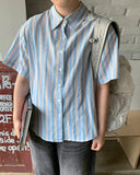 Yudi Color Stripe Collar Short Sleeve Shirt