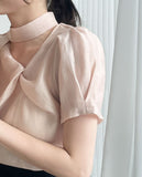 Byen Twist Scarf Short Sleeve Blouse