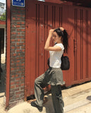 Serna Pintuck Button Short Sleeve Blouse