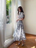 Luena Toile Flower Puff Long One Piece (Belt Set)