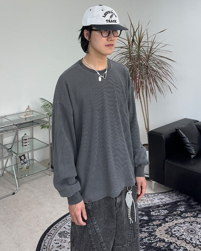 【SATIIIZ】Elred Pigment Waffle Long Sleeve SATIIIZ (サティーズ) - エルレッドピグメントワッフル長袖T