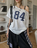 84 Numbering Off-Shoulder Loose Fit Short Sleeve