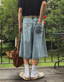 Ruto embroidery Bermuda denim pants