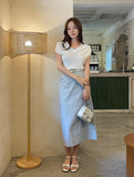 Zendua Open Collar Neck Short Sleeve Knit