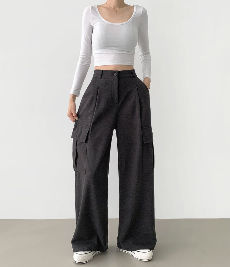 Two-way brushed pintuck long wide jogger high quality pants
