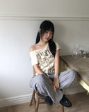 Kaea check color matching frill banding wide pants