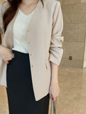 Illy V-neck No Collar Jacket (Belt set)