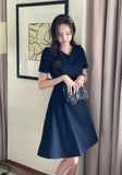 Moenne Heart Neck Puff Tweed Flare One Piece
