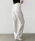 Linen Pocket Cargo Banding Straight Wide Cotton Pants