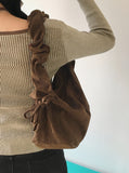 Miel Suede Shirring Ribbon Shoulder Bag