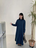 Torom Half Open Denim Collar Long One Piece