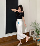 Span Summer Banding Back Slit Cotton Long Skirt