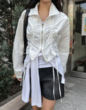 Sunlit strap shirring nylon zip-up jacket