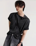 Open 5 button ribbed round knit short ver