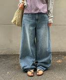Garange Foldover Low Washing Wide Denim Pants