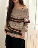 Nia Stripe Off-Shoulder Overfit Long Sleeve Knit